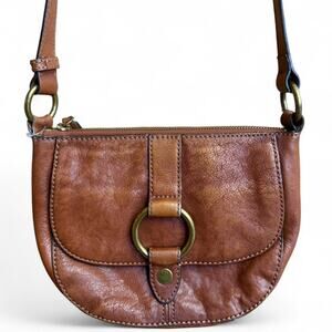 Frye Ilana Harness Leather Small Saddle Bag Crossbody Brown Cognac Casual